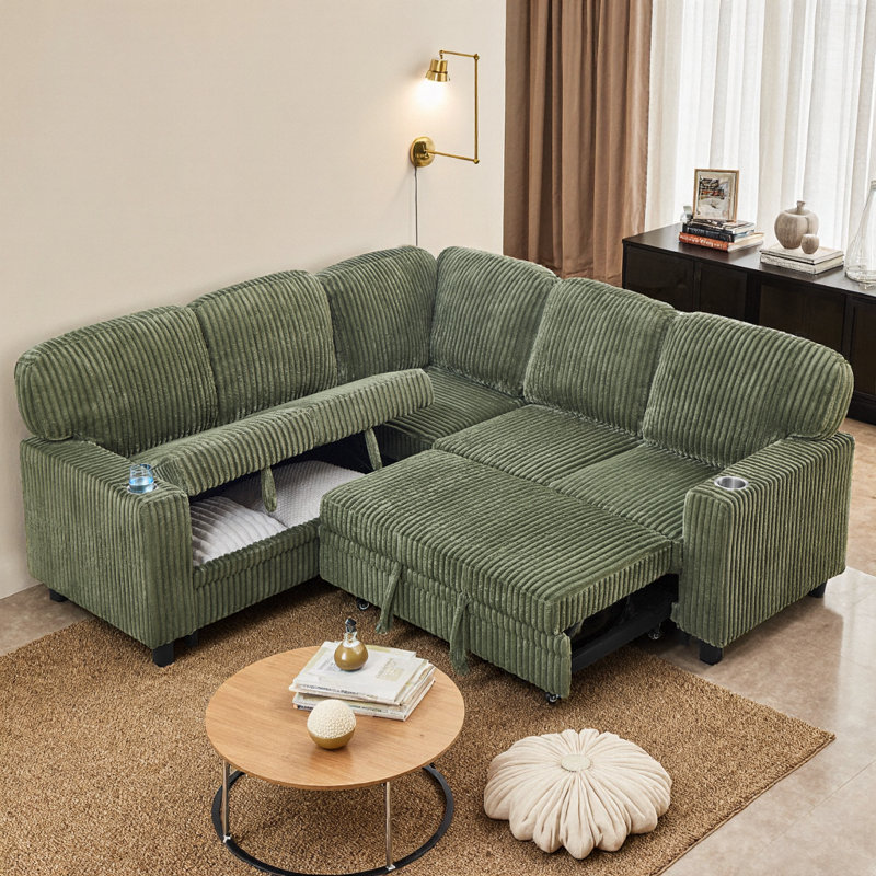 Lit gigogne escamotable, rangement dissimulé de 39 po x 23 po, porte-gobelets USB-C +, housse en velours côtelé, siège de 400 lb, remplacement du lit gauche / droite, livraison à 4 cartons