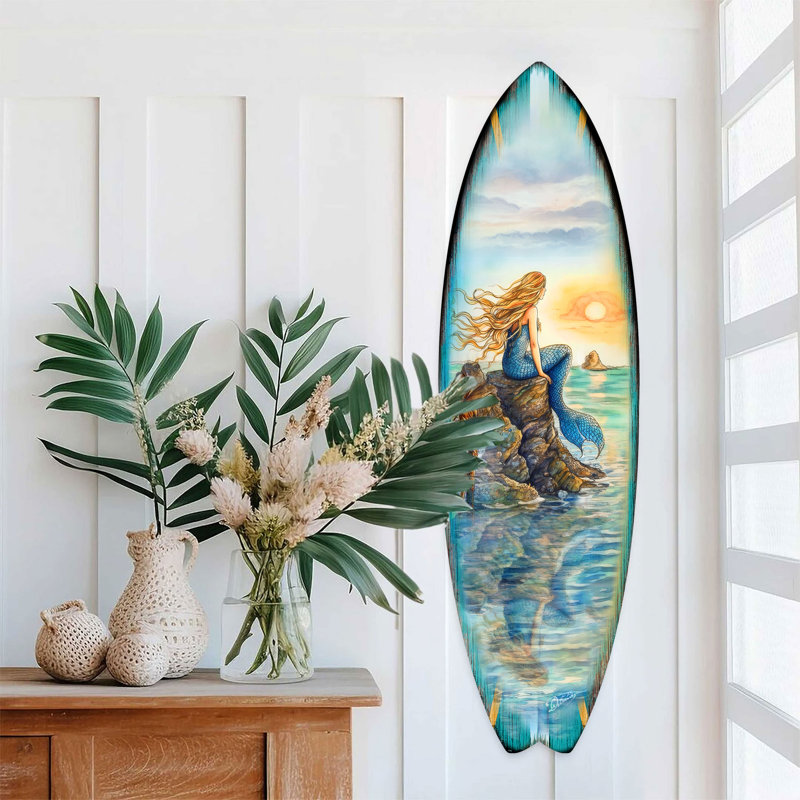 Décoration murale planche de surf pour les intérieurs nautiques - art mural de planche de surf de sirène - art mural côtier par G. Debrekht