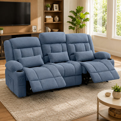 3-Seat Recliner Sofa Home Theater Sofa with Cup Holders and Storage Pockets, Dual-Side Manual Reclining Couch to 150 with Footrest & Lumbar Pillow