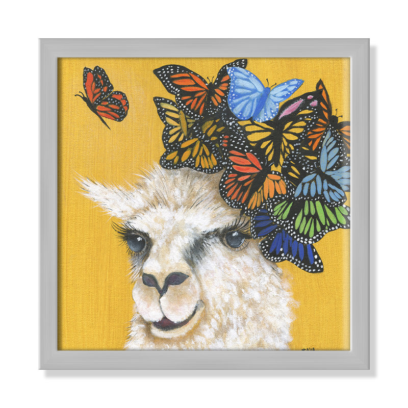 Art sur toile llama, H 13 po x l 13 po x P 1,18 po, Cadre argenté