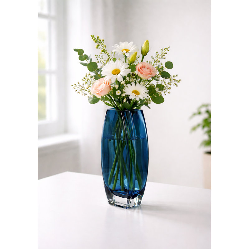 Glass - Vase - Heavy Durable - Made in Europe - by Barski, Blue, 8" H x 3.8" W x 1.9" D