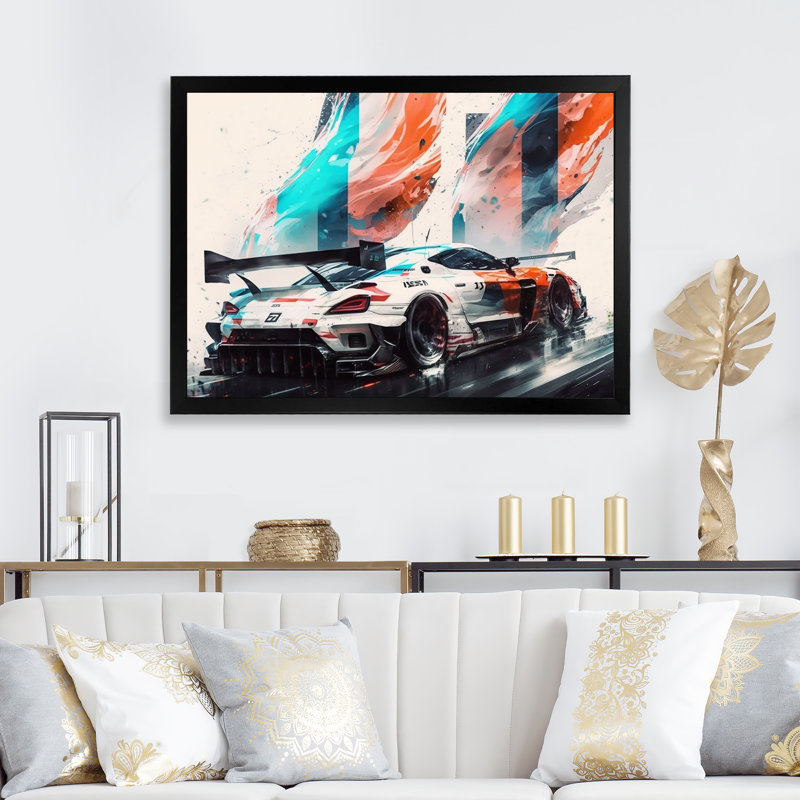 Art japonais sur toile, "Japon au volant,", L 32 po x H 16 po, Cadre photo noir