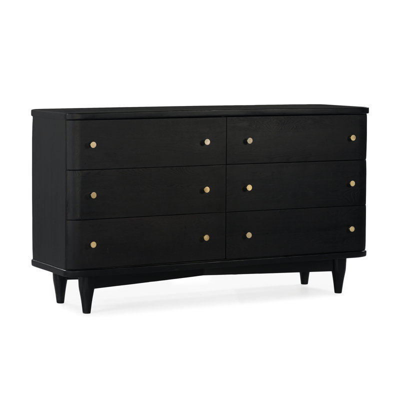 Commode double 6 tiroirs en bois massif Azu, Noir