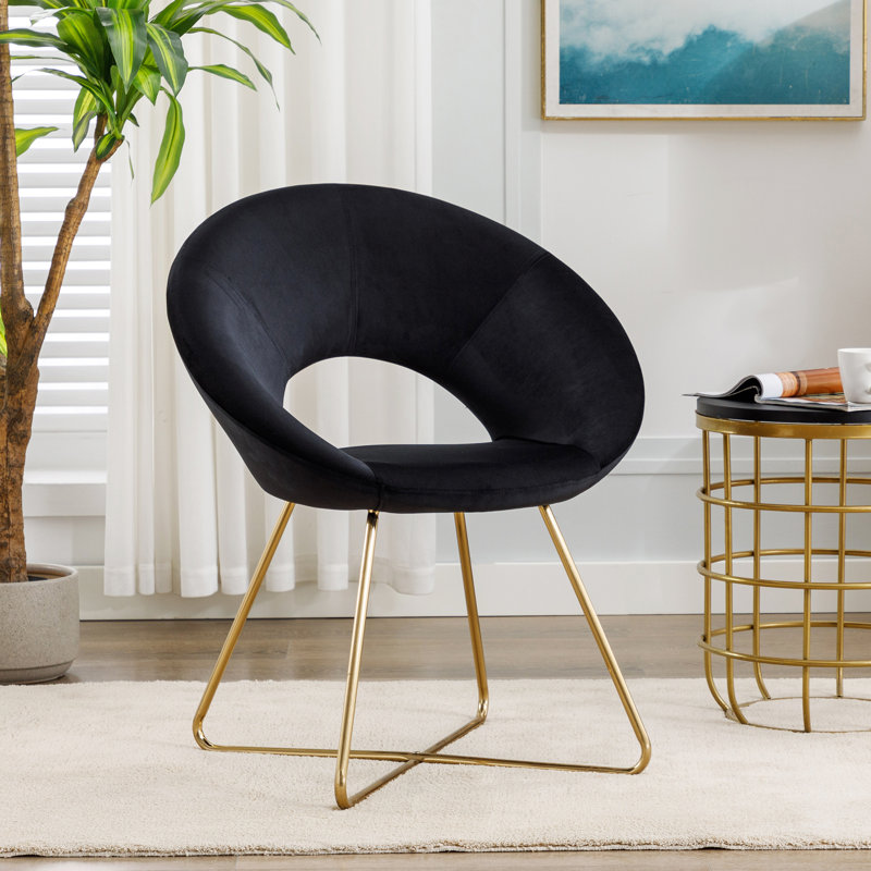 Fauteuil d'appoint moderne 28,35 po Vanezza, Tissu bleu, Doré