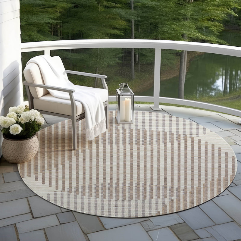 Tapis intérieur / extérieur beige Elowen , 8 pi x 8 pi
