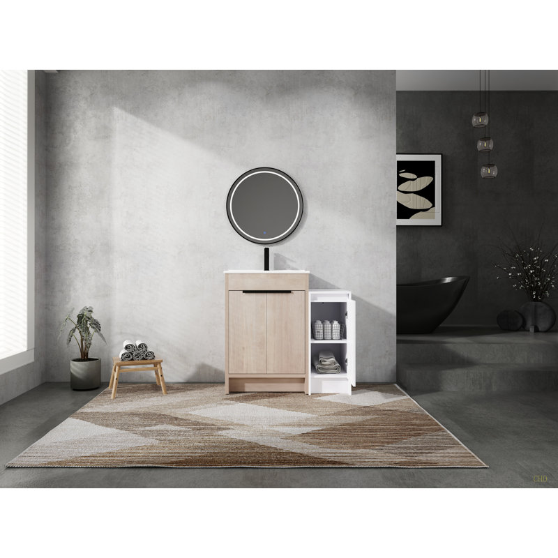 Meuble-lavabo autoportant avec lavabo en céramique et armoires de rangement, porte à fermeture douce, armoire combinée, ensemble KD