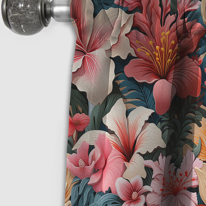 Tropicana fantaisie motif tropical II - Rideau floral - Rideau floral occultant en velours - 1 panneau, L 52 po x L 108 po