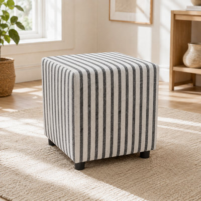 16.1'' Wide Casual Fabric Square Ottoman with Stripe Pattern and Low-Profile Base(Set of 2)