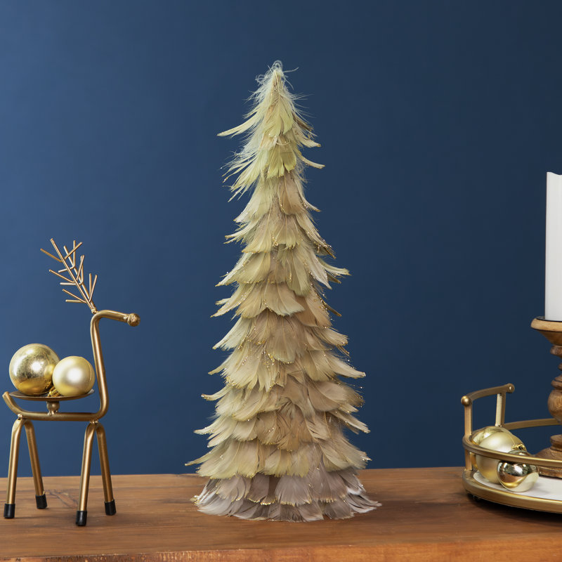 Décoration de Noël pour petit arbre en forme de cône, H 16 po x l 6 po x P 6 po, Vert mousse / brun