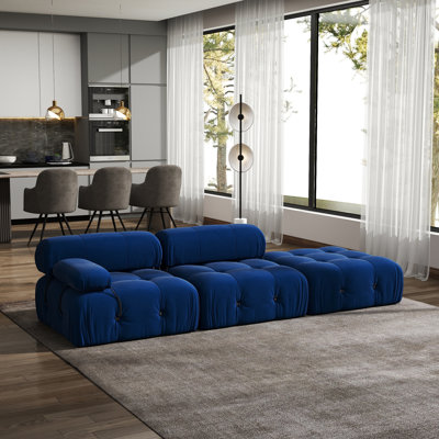 Canapé modulaire rembourré 3 pièces en velours avec repose-pieds Cylar