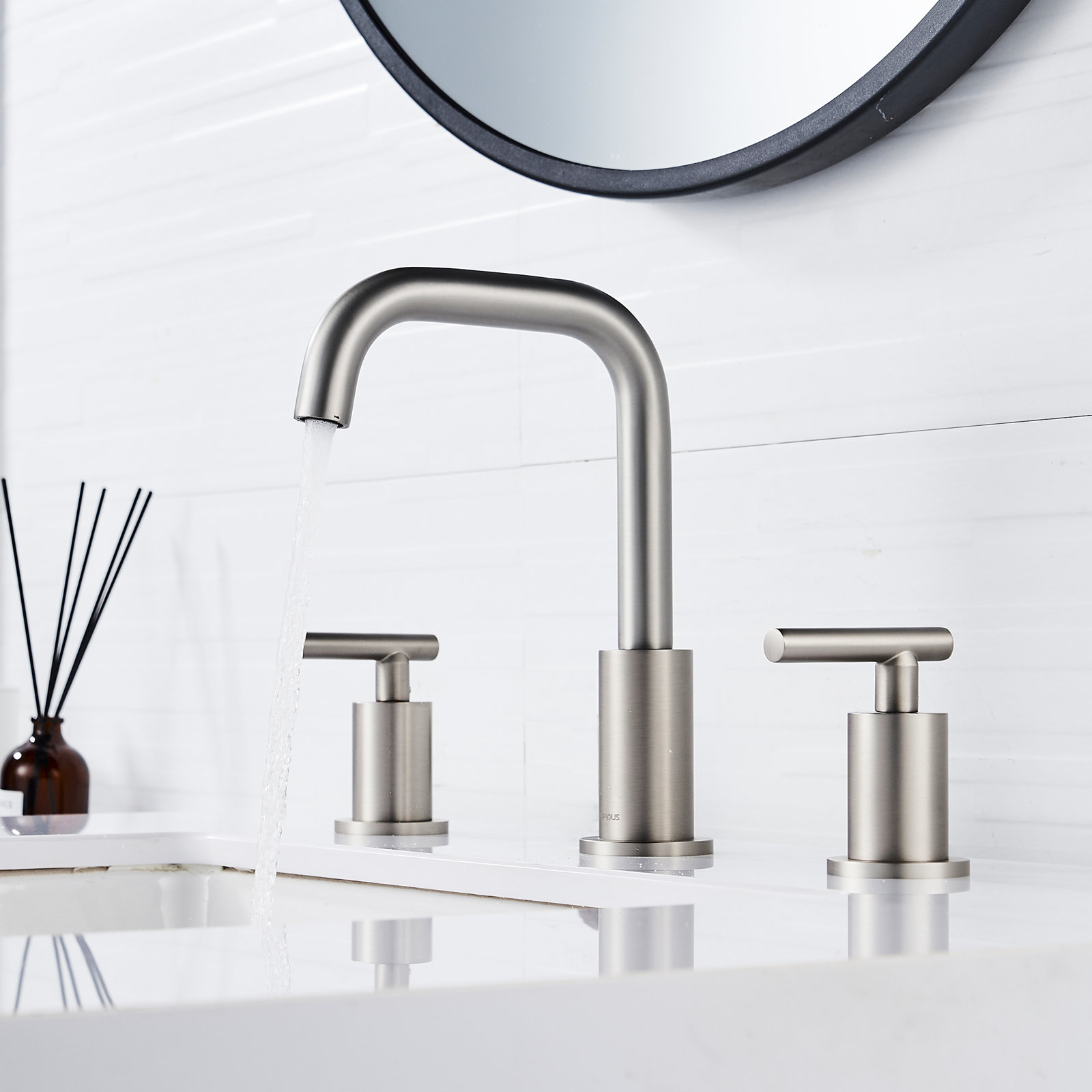 Widespread Bathroom Sink Faucet with Drain, Brushed Nickel