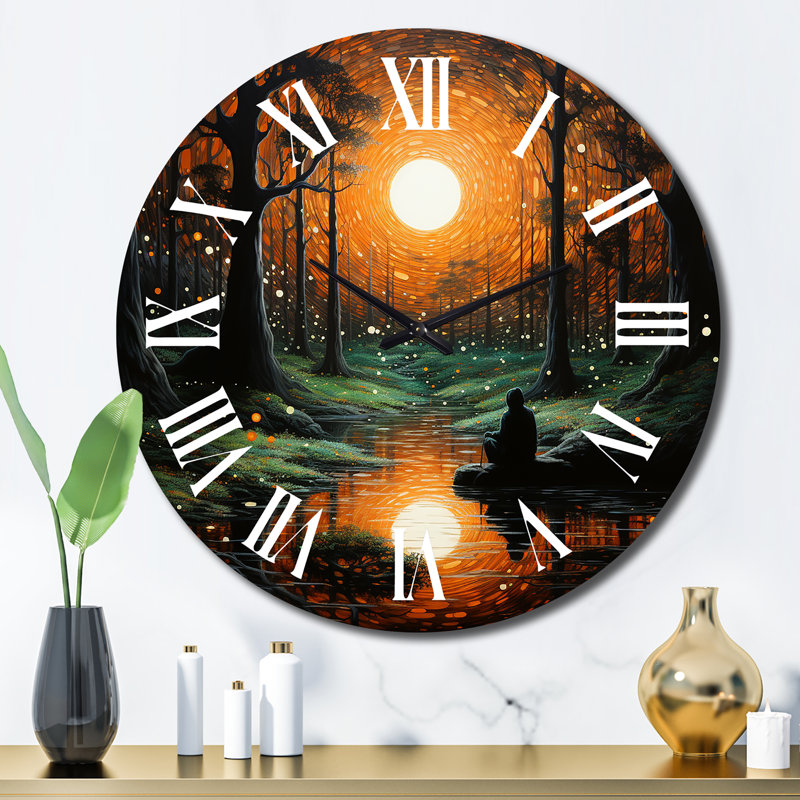 Horloge murale méditation noire et orange, Large
