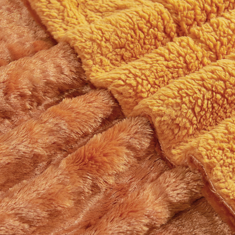 Plain Faux Fur Throw Blanket, Burnt Orange, 80" L x 60" W