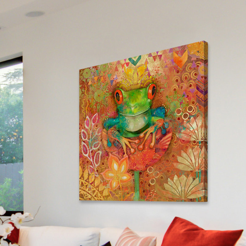« red-avec tree grenouille » par evelia, reproduction d’art sur toile tendue, H 32 po x l 32 po x P 1,5 po