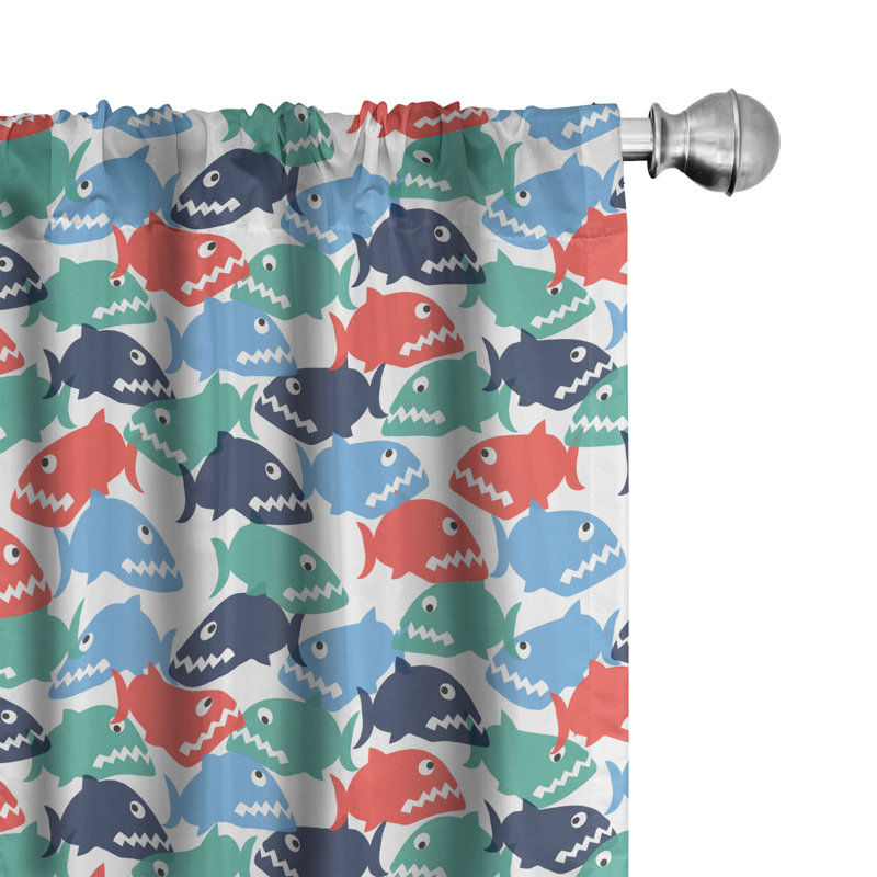 Colorful Cartoon Fish Semi-Sheer Rod Pocket Curtains, 28" x 63"
