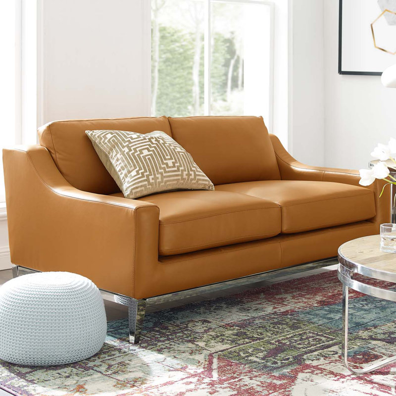 Causeuse Strick & Bolton Hollebon par Modway, Cuir véritable brun clair