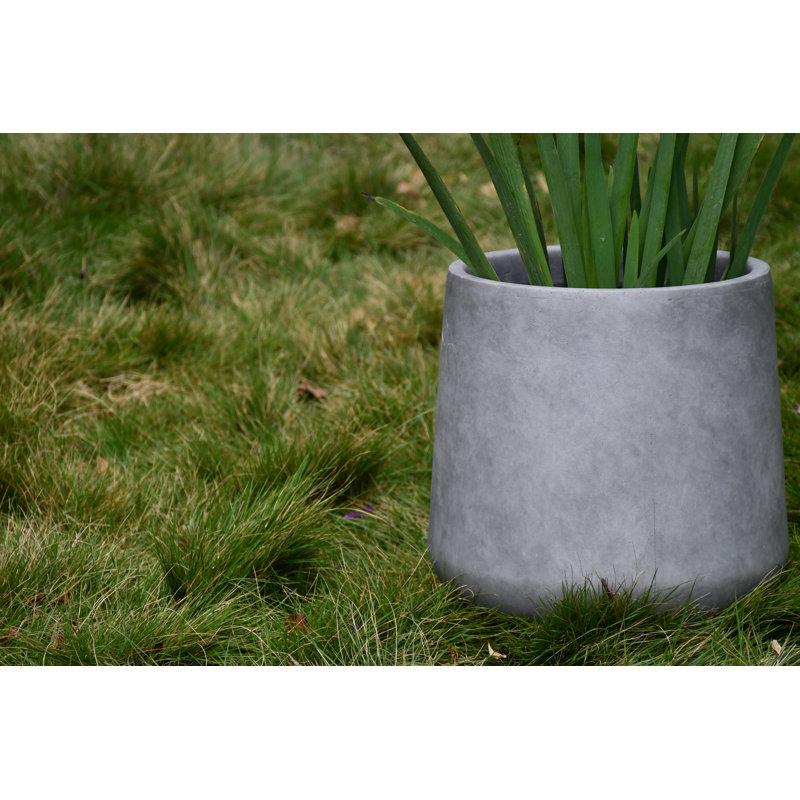 Petit pot à fleurs rond en ciment naturel de 11 po avec trous de drainage pour l'intérieur et l'extérieur, Béton patiné