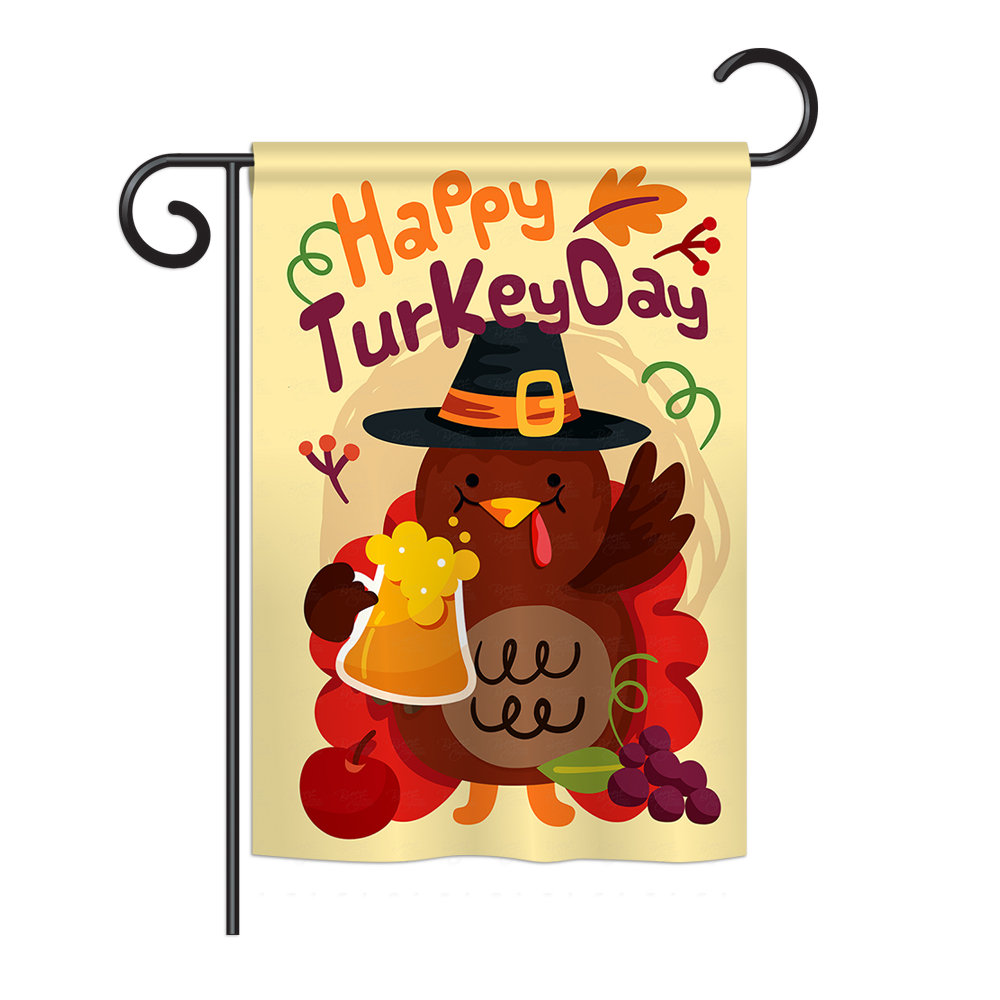 Garo Happy Turkey Day Fall 2-Sided Polyester 18.5 x 13 in. Garden Flag The Holiday Aisle® 