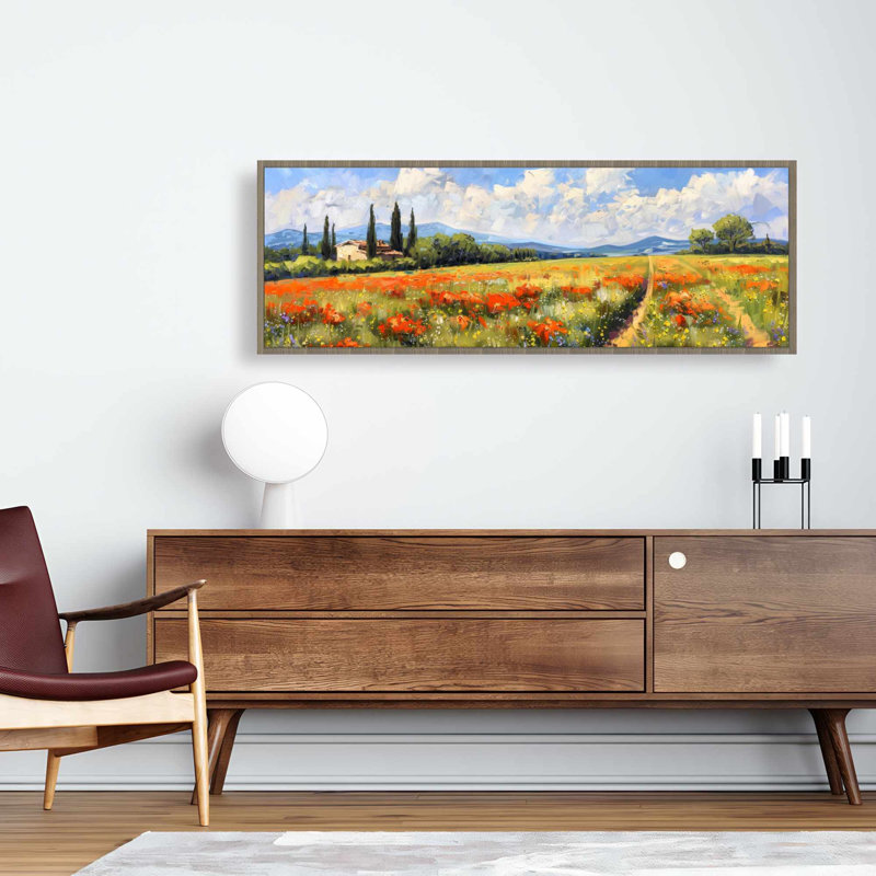 Field Line - Toile avec cadre blanc | Art élégant, H 17,25 po x l 49,25 po