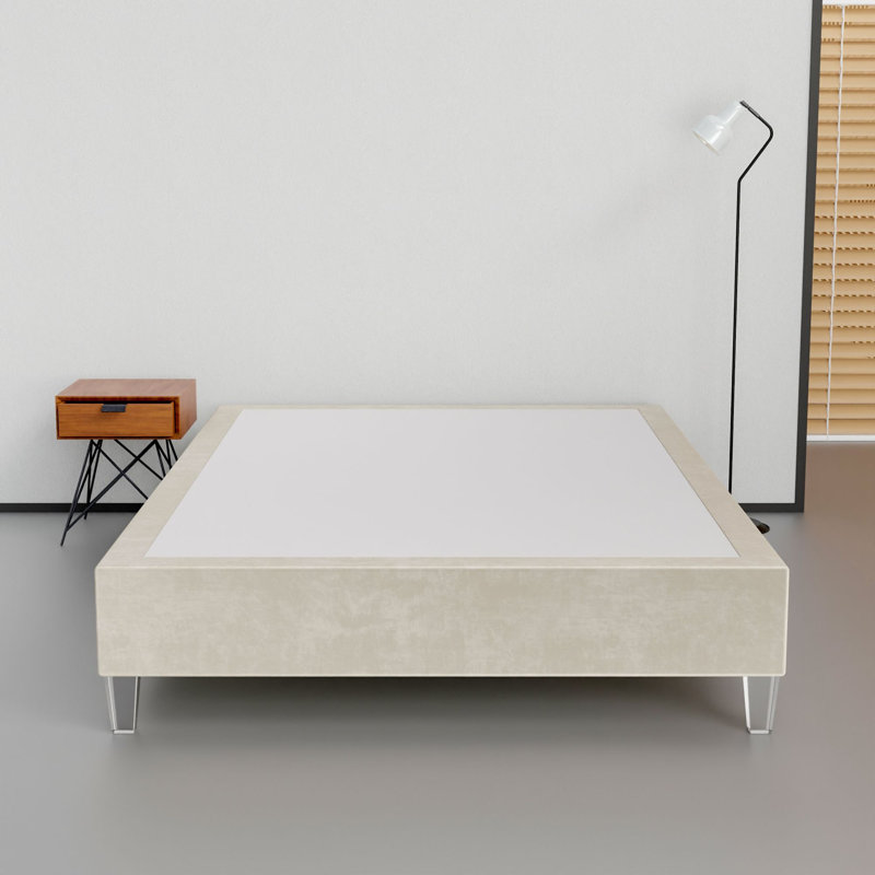 14-Inch Premium Kauly Material Wood Bed Frame, Comfortable Foundation with Acrylic Legs, Twin, Taupe