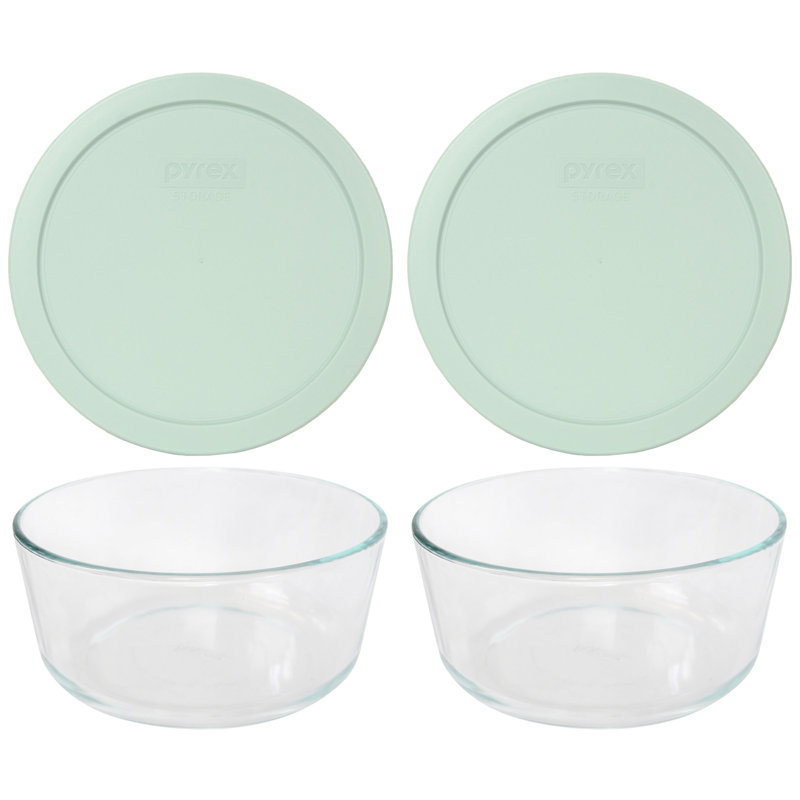 Pyrex (2) 7203 7-Cup Glass Bowls & (2) 7402-PC 6/7, Turquoise trouble