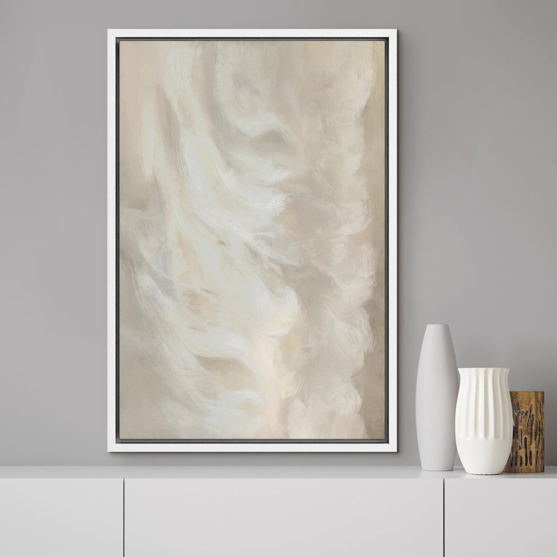 Motifs abstraits et colorés «Abstract Cloudscape Soft Beige and White Tones Illustration», Cadre blanc, H 36 po x l 24 po