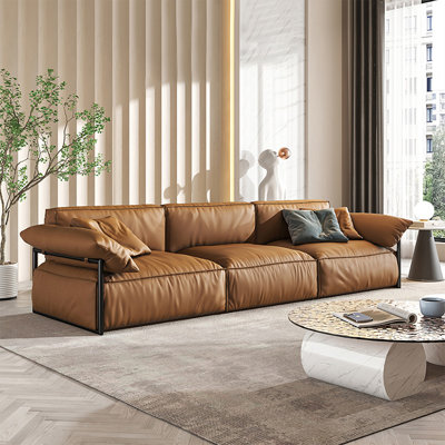 Orange Genuine Leather Modular Sofa cushion couch