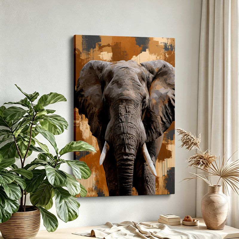 Éléphant d'Afrique moderne texturé sur toile 36 x 24 pouces - décoration de salon, 36 * 24 pouces (90 * 60 * 2cm)