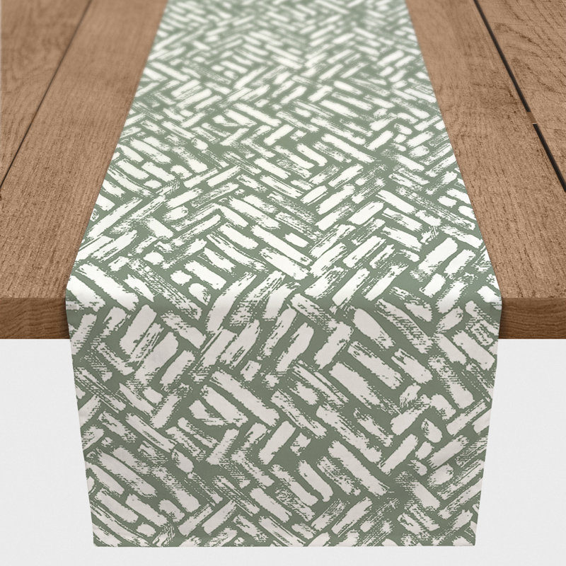 Chemin de table Doster, 72 po x 16 po, Vert sauge, Abstraction 1