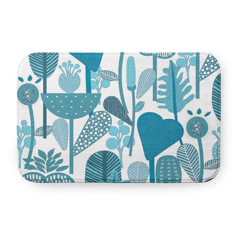 Tapis de bain Botanical Blooms, Bleu, L 21 po x L 34 po