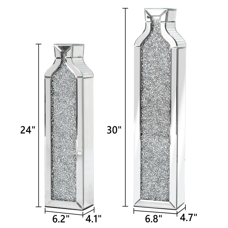 DeGrailly 2PCS 30" & 24" Large Glass Floor Vase Crushed Diamond for Living Home Decor, 30"