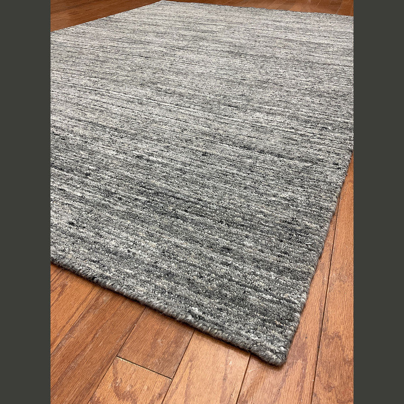Tapis gris uni / blanc uni en laine noué à la main 5 pi 1 po x 7 pi