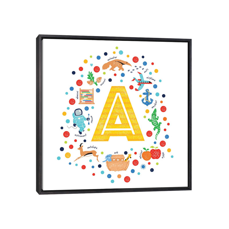 A - Reproduction d'art graphique, Toile avec cadre noir patiné, H 26 po x l 26 po x P 1,5 po, Pas de tapis
