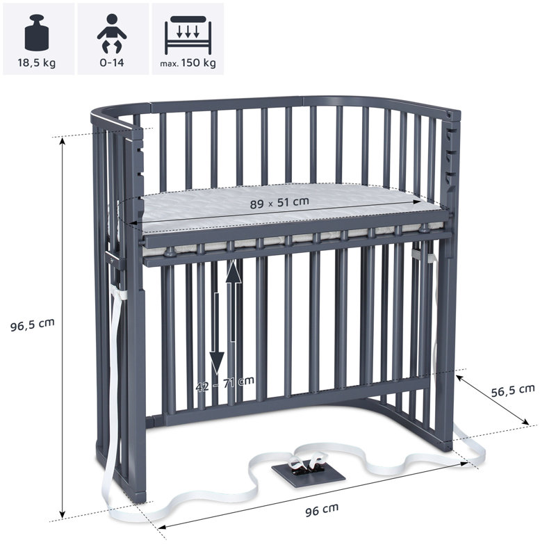 babybay Boxspring Comfort Plus co-sleeper, Lacquered Slate Gray