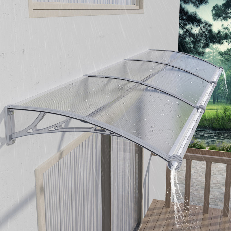 GUANSU-CN Polycarbonate Cover Retractable Door / Window Awning, Clear/Grey, 80x300 cm