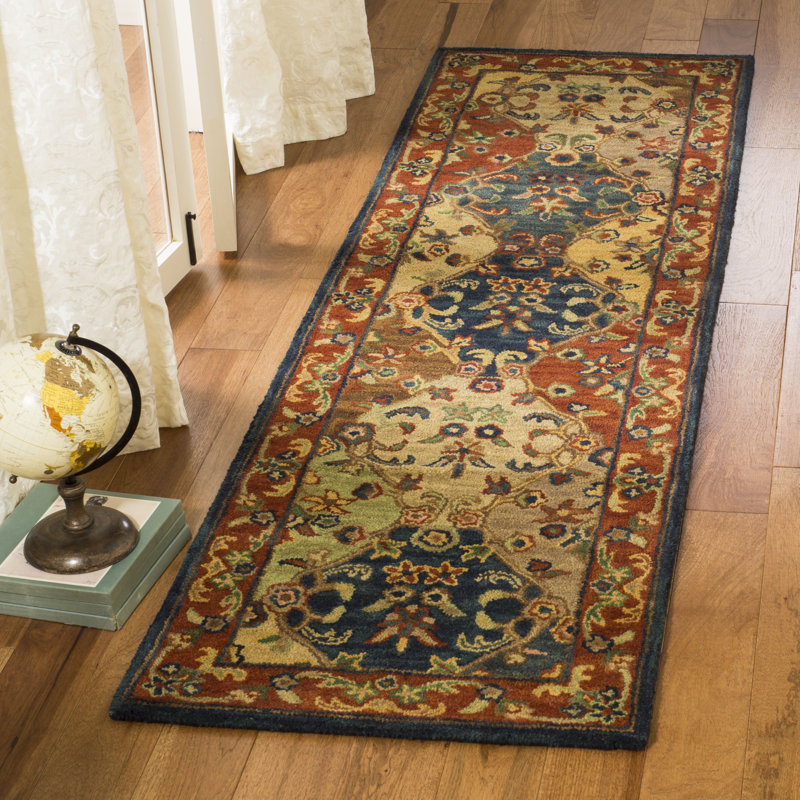 Tapis oriental jaune / rouge en laine / coton / latex touffeté à la main Wahcheechee, Tapis de couloir 2 pi 3 po x 16 pi