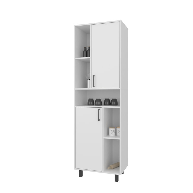 FM FURNITURE Buckshot Kitchen Pantry with Open Storage and 2 Doors,  White