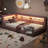 Upholstered Twin XL Platform Bed with LED Lights and USB Charging Ports – Modern Linen Bed Frame, Pink-463193466-463193465