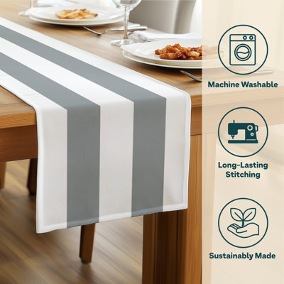 Gray Striped Table Runner 72" x 12"