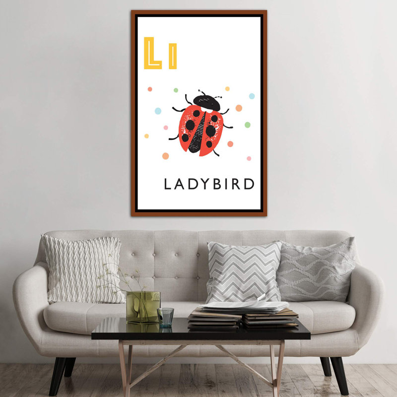 Alphabet Flash Cardes L - impression d'art graphique, H 60 po x l 40po x P 1,5 po, Toile avec cadre brun, Pas de tapis
