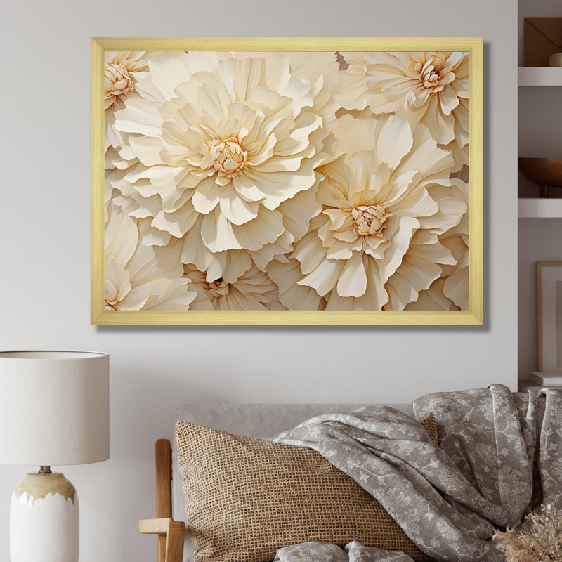 " Minimalism White Carnations ", Gold Single Picture Framed, 24" H x 32" W x 1" D