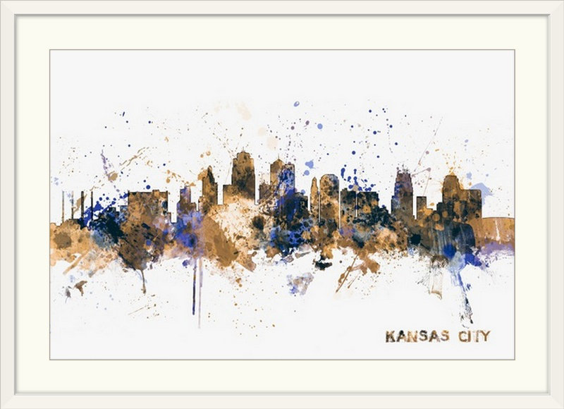 «Kansas City Skyline» par Francy, impression, Cadre blanc, H 20 po x l 26 po x P 1 po