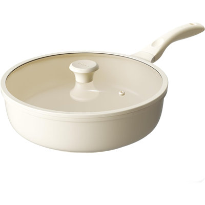 Ceramic Frying Pan with Glass Lid, Nonstick Deep Saute Pan for All Stovetops, Healthy Cooking Pan