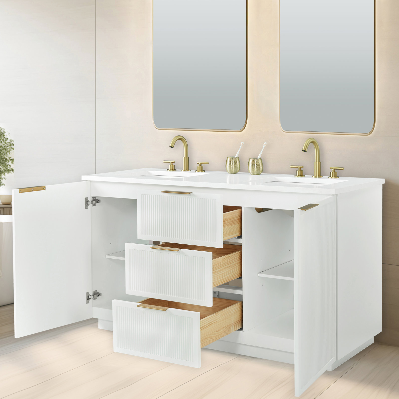 Aderyn 60" Double Vanity, White