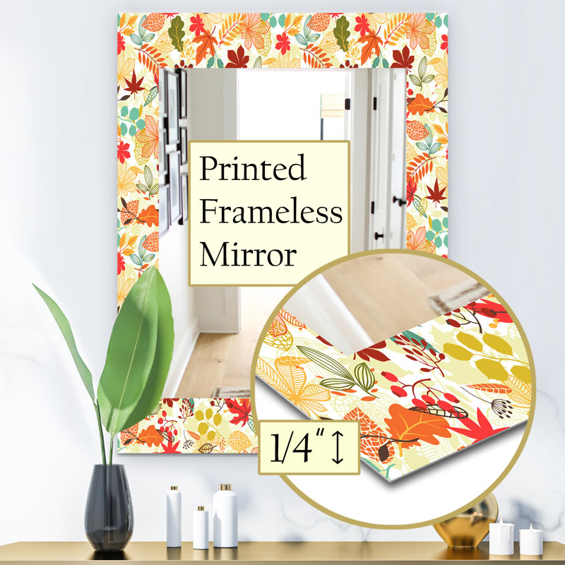 Miroir mural à feuilles d’automne stylisées, H 24 po x l 32 po