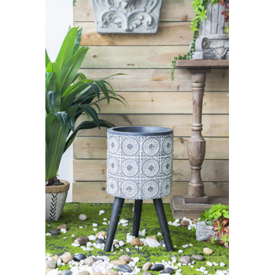 Pot de fleurs en oxyde de magnésium noir et gris de 11,80 x 11,80 x 21,70 po pour usage intérieur et extérieur