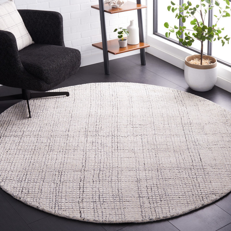 Tapis ivoire / gris touffeté à la main Rowe, Rond 6 pi