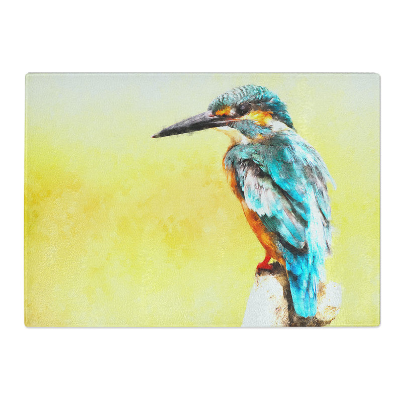 Tempered Glass Blue Kingfisher Chopping Board, 28.5 cm x 39 cm