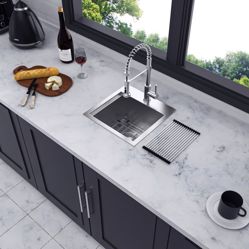 Drop-in Single Bowl Stainless Steel Kitchen Sink, Brushed Nickel