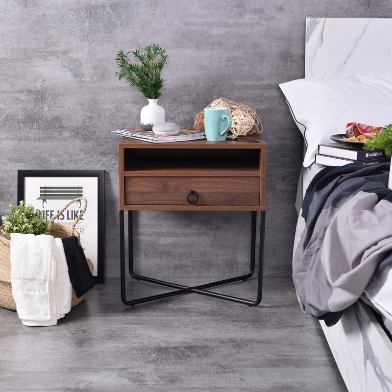 Hommer 50.2cm W Manufactured Wood Bedside Table, Walnut